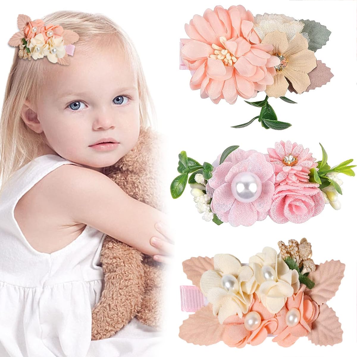 PALAY 3pcs Flower Hair Clips for Girls Pearl Hair Clips Bridal Hair Accessories Hair Barrettes Hair Accessories Hair Dressing for Flower Girls PALAY 3pcs Flower Hair Clips for Girls Pearl Hair Clips Bridal Hair Accessories Hair Barrettes Hair Accessories Hair Dressing for Flower Girls